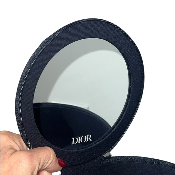 CHRISTIAN DIOR Round Vanity Pouch Travel Makeup Bag Case W MIRROR NIB - Picture 3 of 7